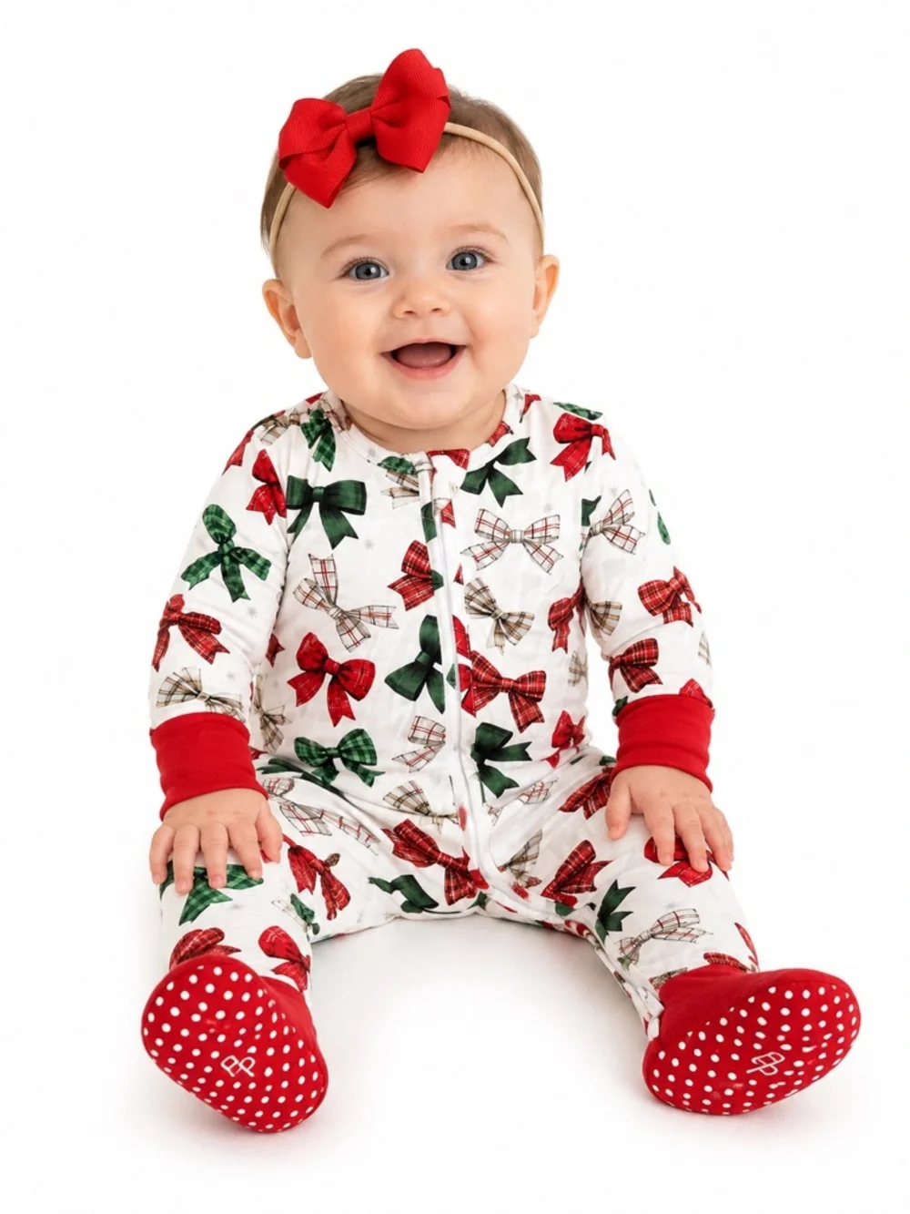 New - Posh Peanut Bamboo Christmas Bow Convertible Footie Pajamas